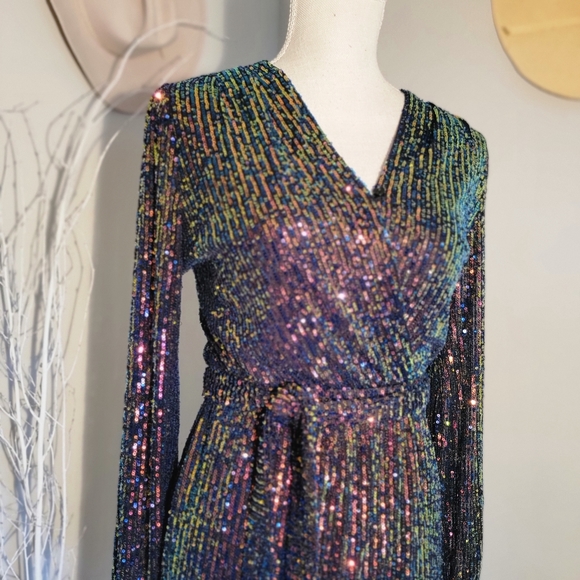 Fraiche by J Sparkling Sequined Wrap Dress - Picture 5 of 10